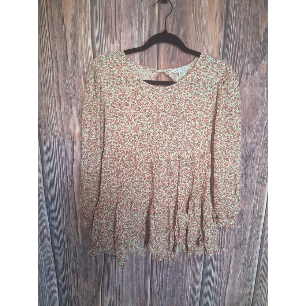 American eagle floral boho baby doll blouse size medium